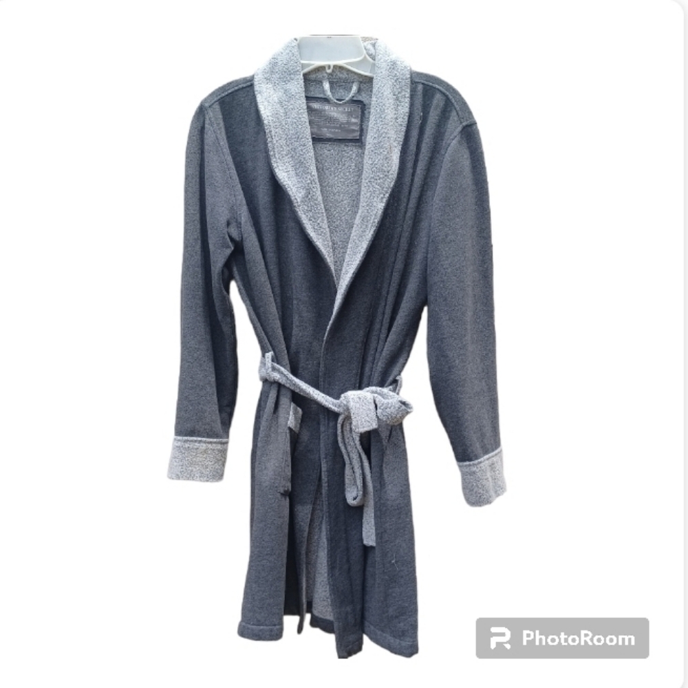 Victorias Secret S grey gray cozy soft belted robe pockets classic Shawl collar